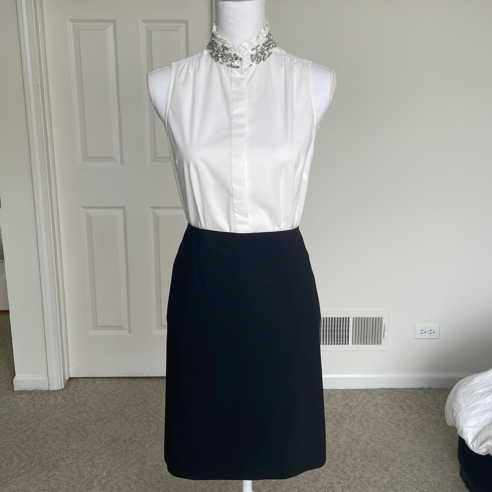 J. Crew Sleeveless White Blouse with Bejeweled Neckline - US2